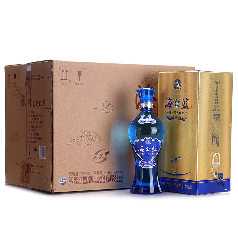 洋&middot;河蓝色经典 海之蓝绵柔型浓香白酒42度520ml