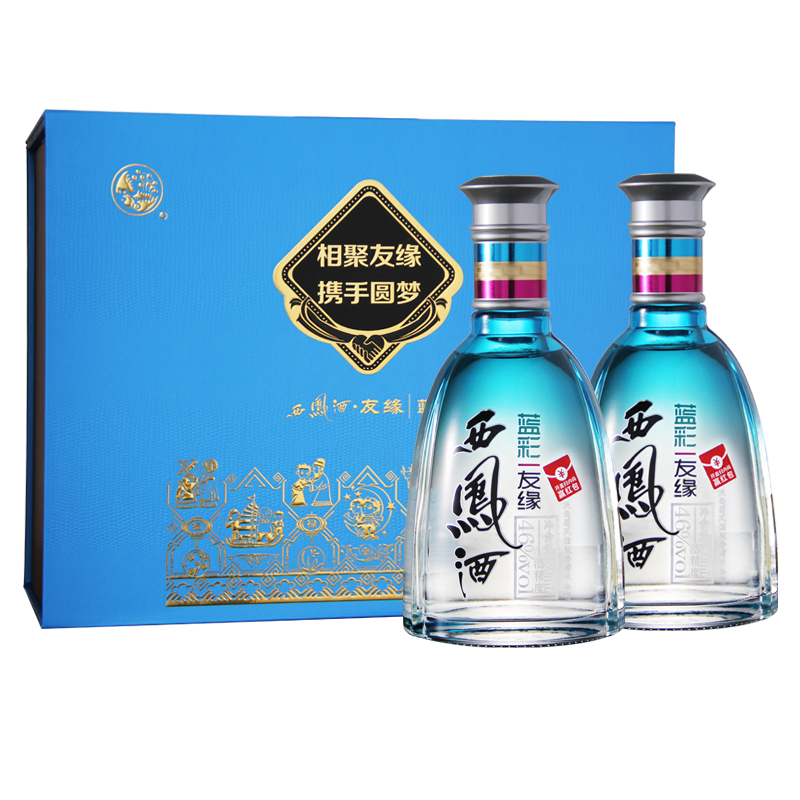 陕西西凤酒蓝彩友缘酒口感绵柔凤香型46度白酒500ml单瓶装