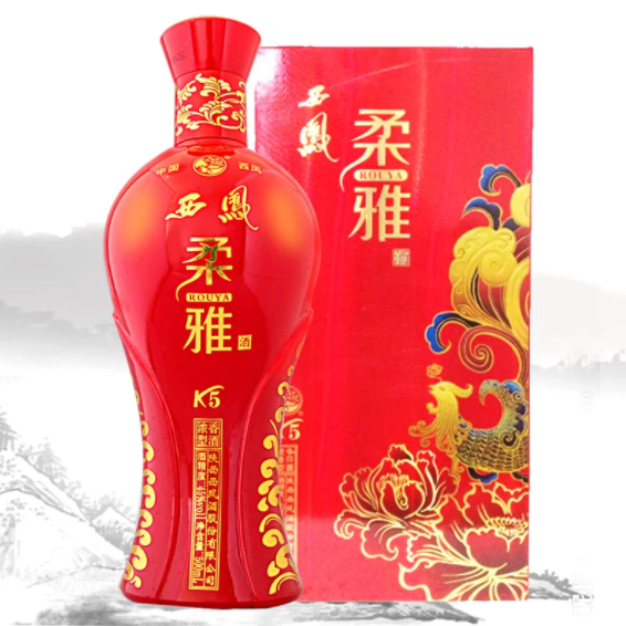 陕西西凤柔雅酒K5口感浓香型45度白酒500ml单瓶装