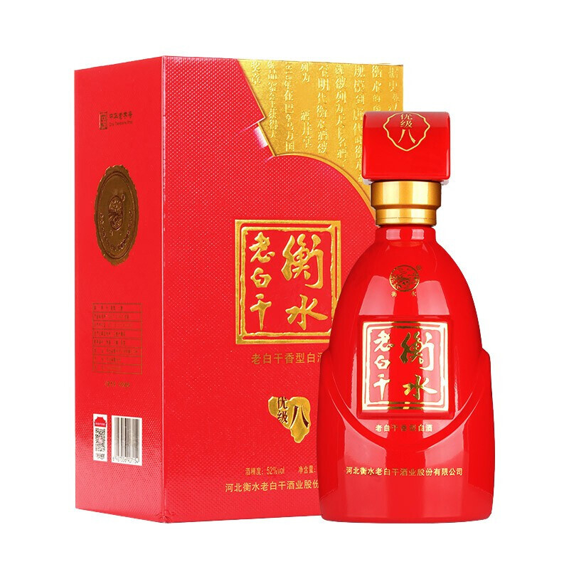 河北省衡水老白干优级八口感干香型52度白酒500ml单瓶装