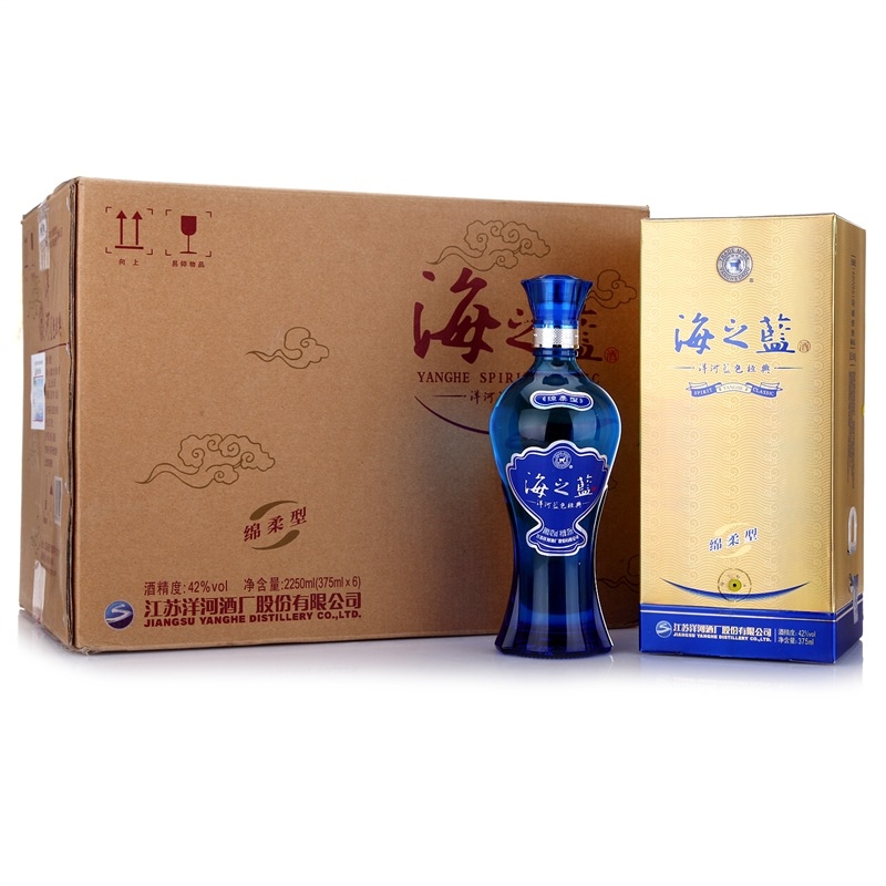洋&middot;河蓝色经典 海之蓝绵柔型浓香白酒42度375ml