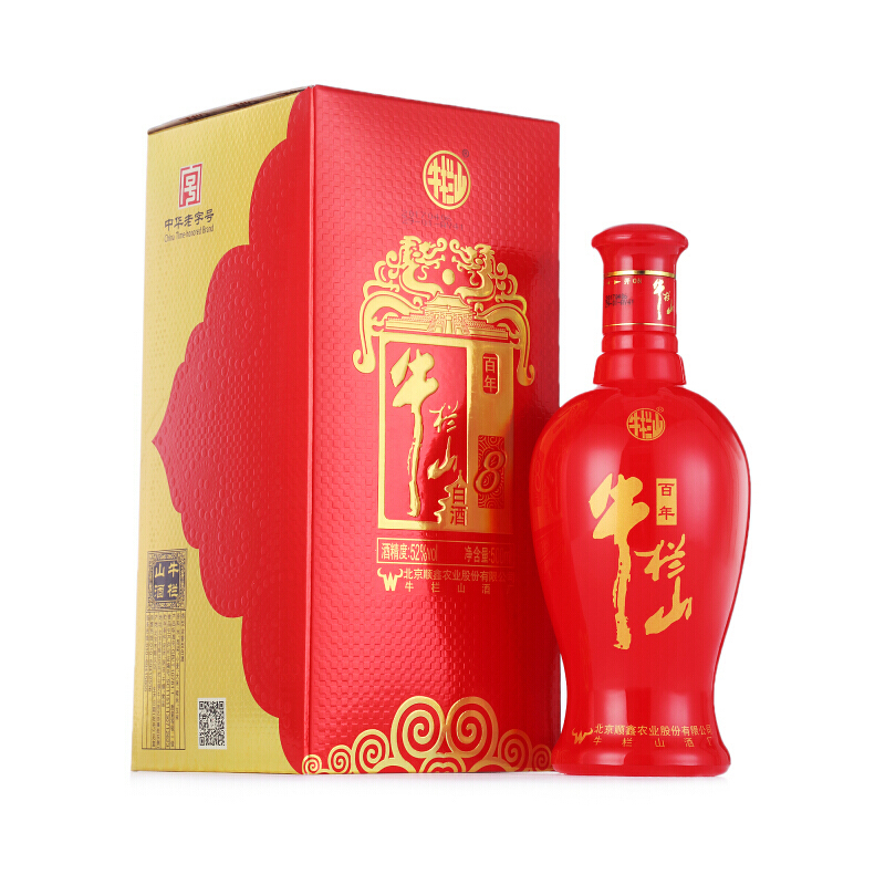北京牛栏山酒业百年红8年52度浓香型500ml单瓶装