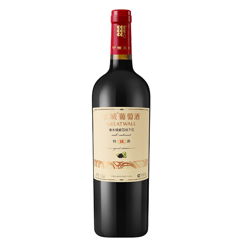 长城红酒特选15年橡木桶解百纳干红葡萄酒750ml单只装