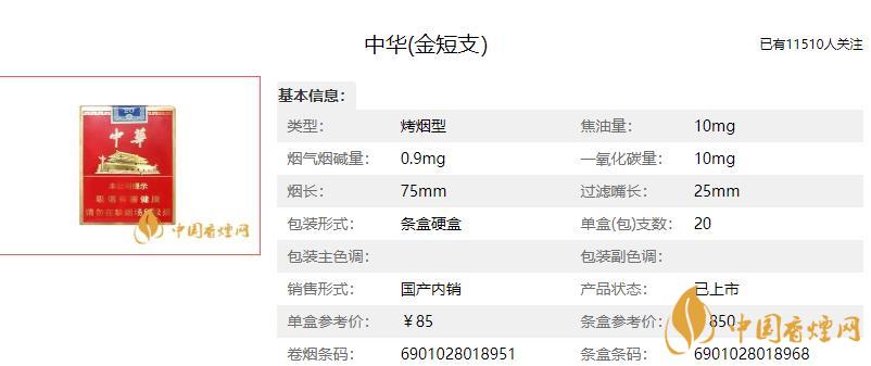 中华金短支多少钱一包 中华金短支多少一条