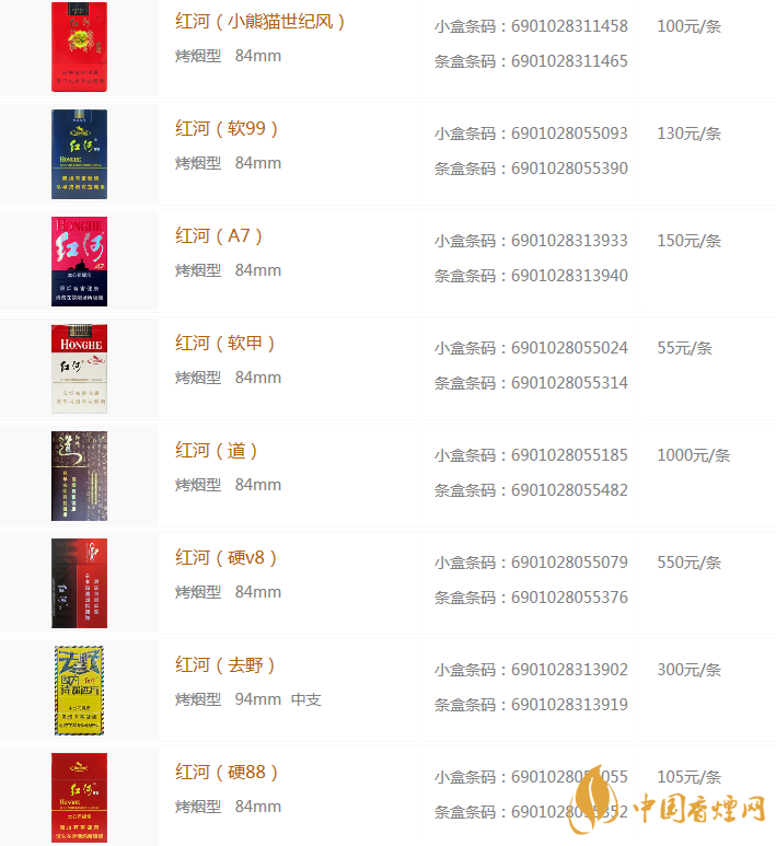河香烟价格表和图片大全
