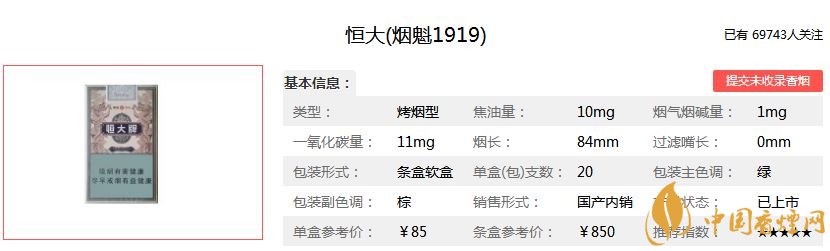 烟魁1919价格揭秘：恒大烟魁1919香烟深度解析