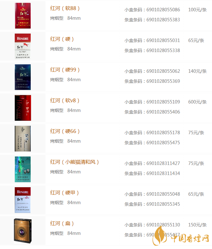 河香烟价格表和图片大全