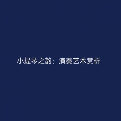 小提琴之韵：演奏艺术赏析
