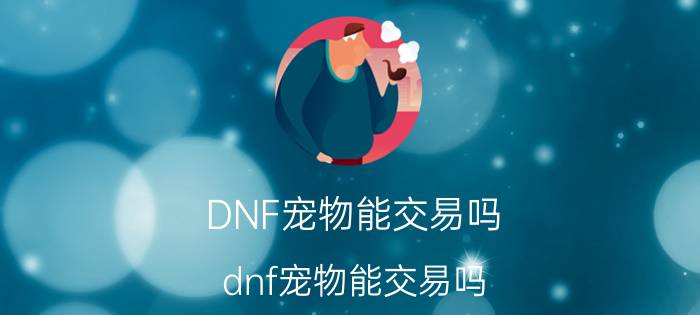 DNF宠物能交易吗（dnf宠物能交易吗）