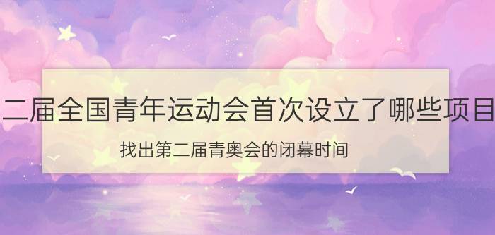 第二届全国青年运动会首次设立了哪些项目？找出第二届青奥会的闭幕时间