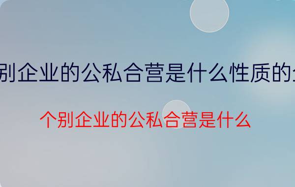 个别企业的公私合营是什么性质的企业(个别企业的公私合营是什么