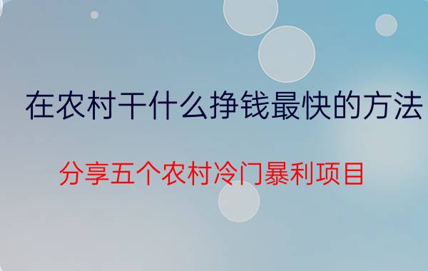 在农村干什么挣钱最快的方法（分享五个农村冷门暴利项目）