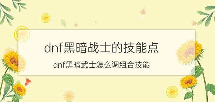 dnf黑暗战士的技能点(dnf黑暗武士怎么调组合技能)