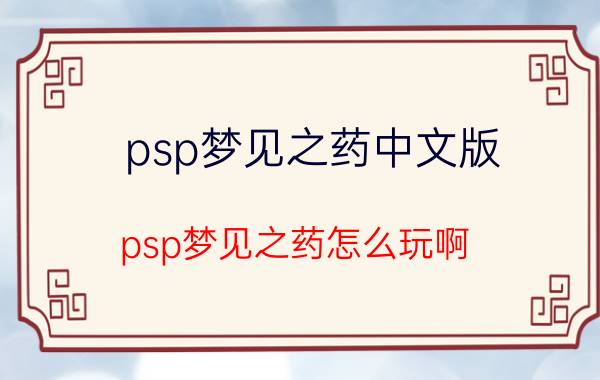 psp梦见之药中文版（psp梦见之药怎么玩啊）