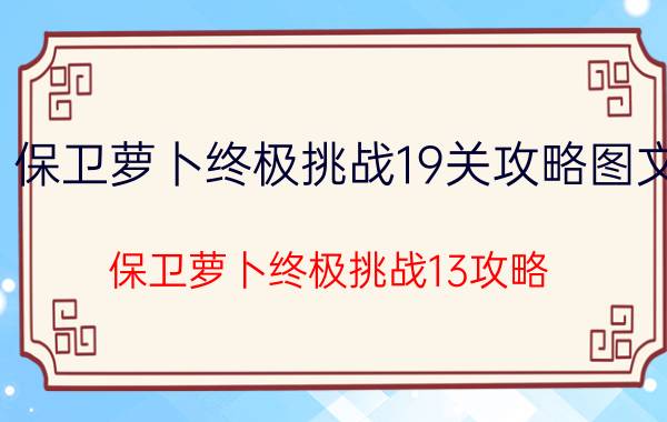 保卫萝卜终极挑战19关攻略图文（保卫萝卜终极挑战13攻略）