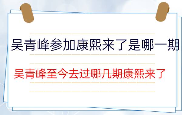 吴青峰参加康熙来了是哪一期（吴青峰至今去过哪几期康熙来了）