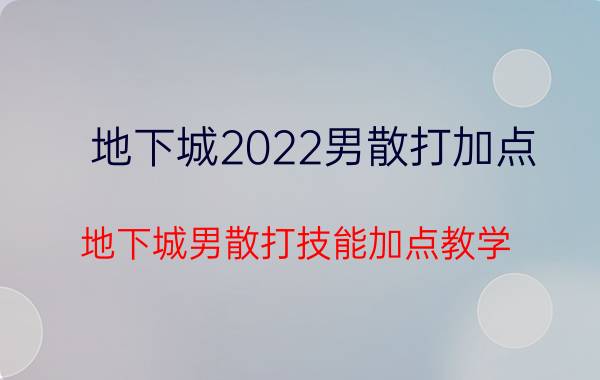 地下城2022男散打加点（地下城男散打技能加点教学）