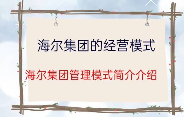 海尔集团的经营模式（海尔集团管理模式简介介绍）