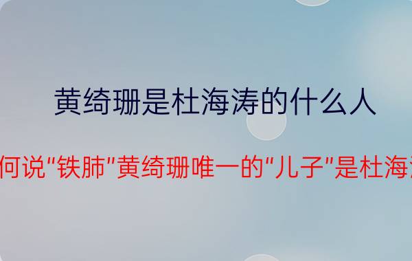 黄绮珊是杜海涛的什么人（为何说“铁肺”黄绮珊唯一的“儿子”是杜海涛）